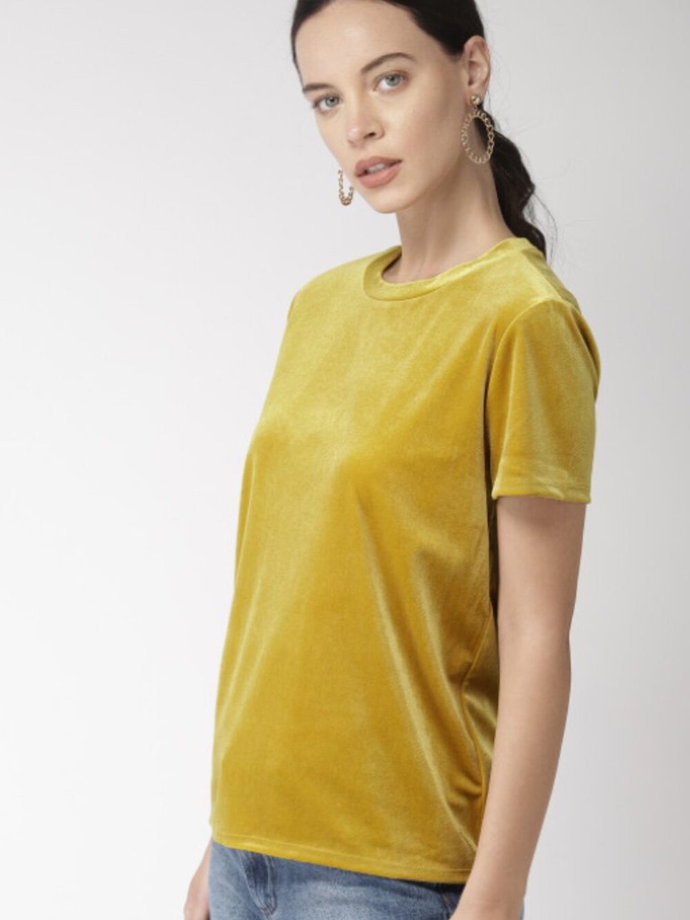 Forever 21 Velvet Short Sleeve Tee Butter Yellow Gold Size Medium - Picture 2 of 10